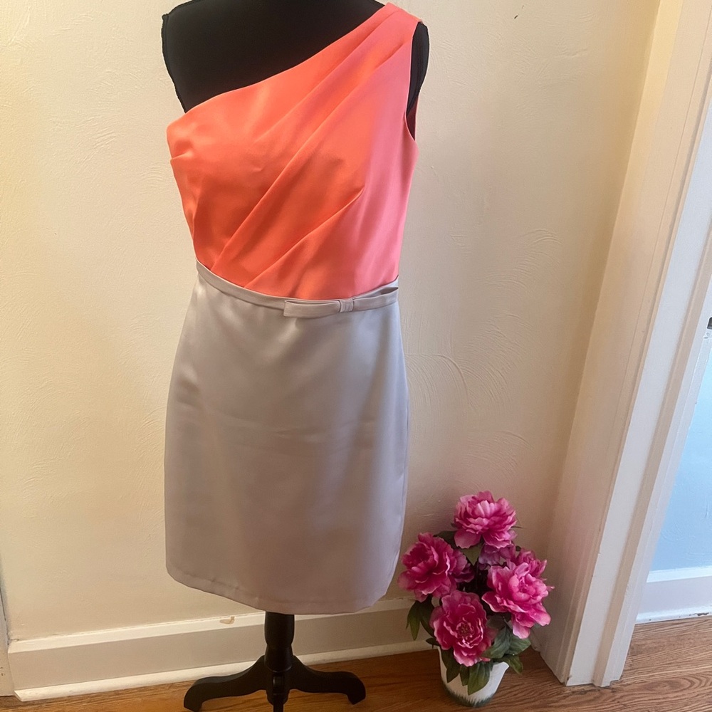 Alfred Angelo Vibrant Coral and Subtle Gray Dress